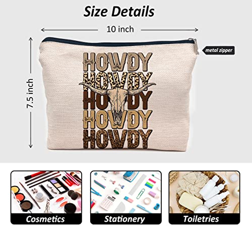 Retro Western Leopard Cow Skull Howdy Decor Makeup Bag (western3)