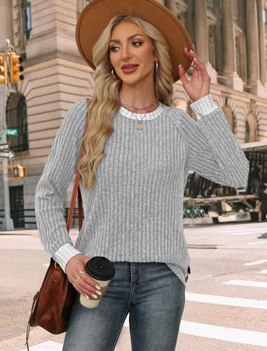 Sweaters for Women Lightweight Teacher Shirts for Women Fall Clothes Casual Boat Neck Long Sleeve Tunic Tops for Women Loose Fit Dressy Maternity Comfy Basic Grey XL (X-Large / 03-grey)