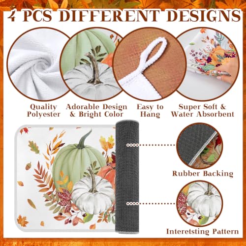 10 Pcs Fall Pumpkin Kitchen Decor Set Kitchen Towels Pot Holders Oven Mitts and Rugs Set Thanksgiving Towels for Baking Cooking BBQ Autumn Home (Light Color / Little Fresh)