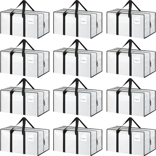 12 Pack Extra Heavy Duty Large Moving Bags with Strong Zipper (White / 12 Pack)