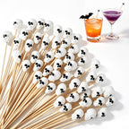 100 Pcs Halloween Toothpicks Skull Head Cocktail Picks Bamboo Skewer (Skull Head)