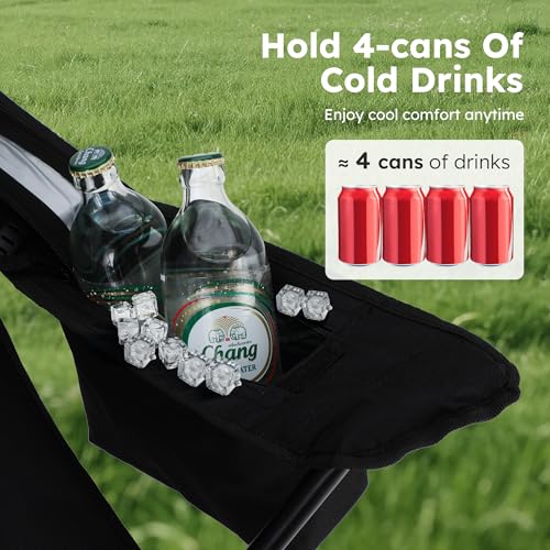 2 Pack Folding Camping Chair with Cooler Bag & Lumbar Support (Black&grey)