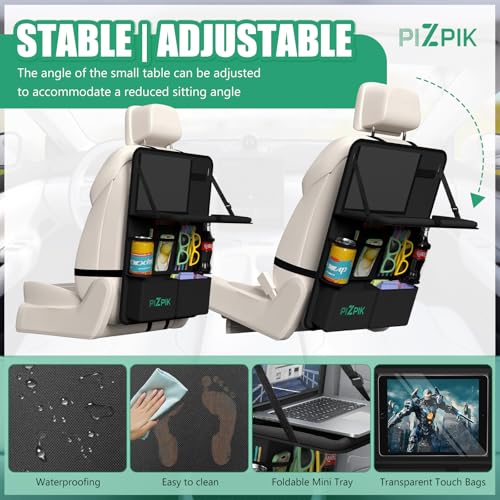 Car Backseat Organizer with Tray (Black / 2pack)