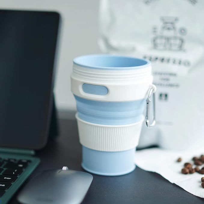Silicone Collapsible Travel Mug Blue 15oz / 450ml - Image 3