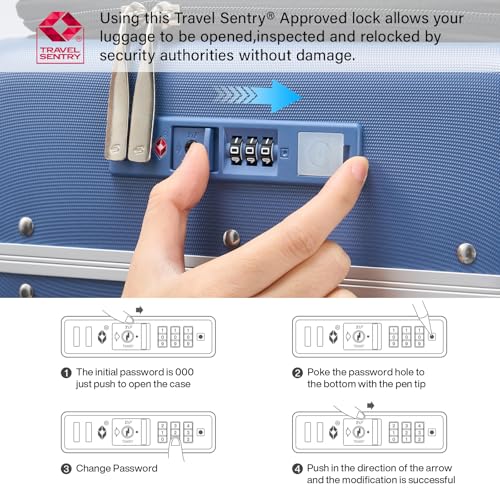 24 Inch Checked Luggage with Cup Holder and USB Ports (Interstellar Blue / 24 Inch)