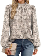 Boho Tops for Women Old Money Clothes Long Sleeve Blouses for Women Dressy Casual Plus Size Fall Fashion Clothes Fashion Clothing Teachers Outfits 2026 Beige Black 2XL (03 - Beige Black / XX-Large)