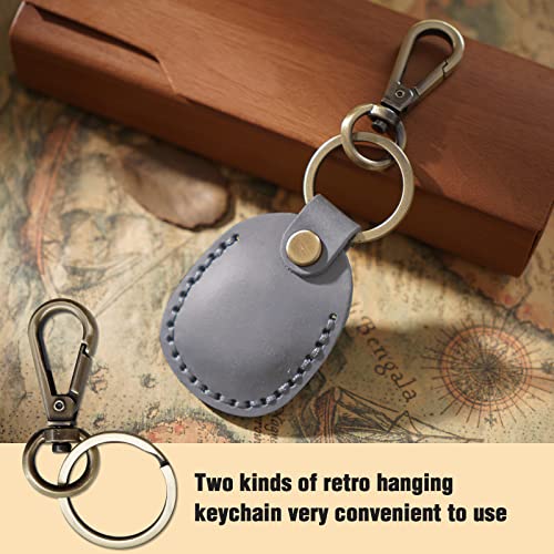 Genuine Leather AirTag Holder Compatible with Apple AirTag 2nd Gen & 1st Gen (Grey)