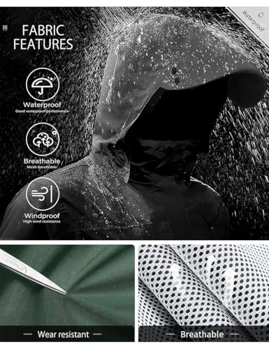 Rain Suit Waterproof Breathable Lightweight 2 (Large / Dark Green)