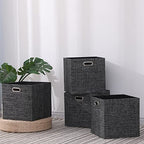 13x13x13 Inch Foldable Cube Storage Bins with Metal Handles (Black color / 13 IN (4 Pack))