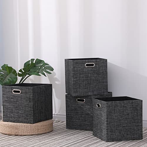 13x13x13 Inch Foldable Cube Storage Bins with Metal Handles (Black color / 13 IN (4 Pack))