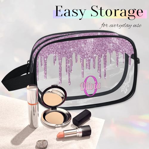 Personalized Clear Makeup Bag with Name (Lavender Purple)