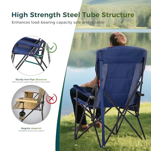 Oversized Camping Chair for Adult Lawn Chair for Outdoor Camping (Navy Blue)