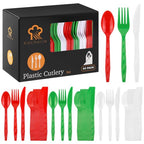 90 Pieces Christmas Plastic Cutlery Set (Red, Green, White)