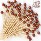 100 Pieces Basketball Decorative Sports Ball End Cocktail Skewers 4.7 Inch Bamboo Cocktail Picks Wooden Decorative Fruit Toothpicks for Appetizers Bar Drink Fruit Sandwich Buffet Party Supplies (Basketball)