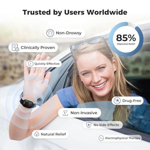 Fashion Anti Nausea Wristband Relieve Morning Motion Travel Sickness Rechargeable Drug Free Bands Without Side Effects (Jet Black - Extra 2pack Conductive Gel)