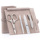 4pc Manicure Nail Care Kit (4-Pc: Clipper, Combo Scissor, Travel File / Beige Suede Roll)