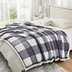 Sherpa Blanket Fleece Throw Blanket Full Queen Plaid Thick Bed Blanket (Grey Checkered / 80"*90")