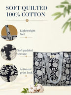 100% Cotton Quilted Tote Bag For Women (Indigo Floral)