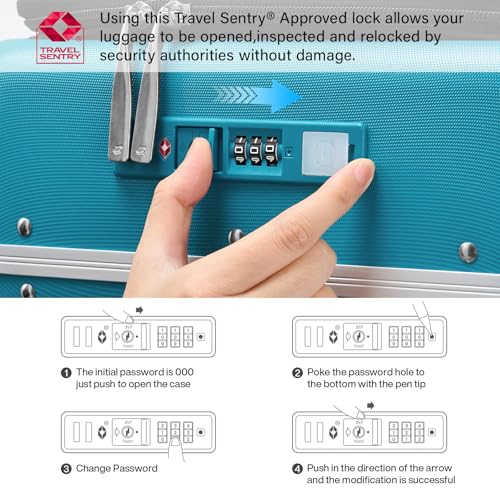 24 Inch Checked Luggage with Cup Holder and USB Ports (Caribbean Blue / 24 Inch)