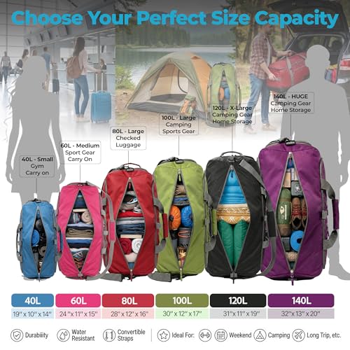 Travel Duffle Bag for Women & Men. Extra Large Foldable Duffel Bags (140L / Red)