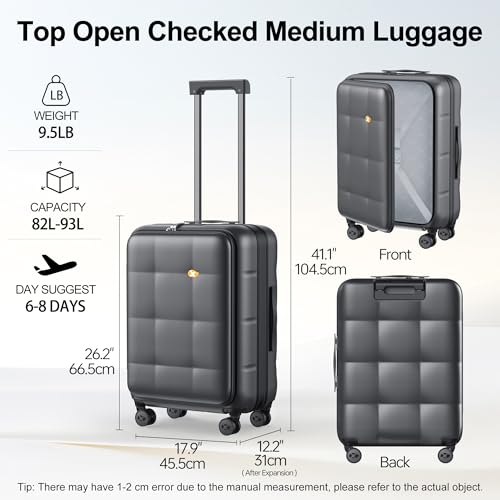 24 Inch Expandable Checked Luggage Hard Shell Suitcase (24 inch / Charcoal Grey)