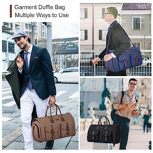 2-in-1 Canvas Garment Duffle Travel Bag with Shoulder Strap,Brown (Brown)