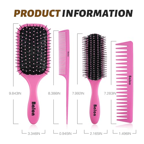 4Pcs Detangling Brush Set for Women (Pink)