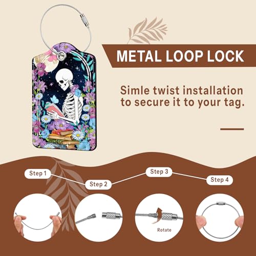 2 Pcs Book Skull Luggage Tags for Suitcase (Funny-book-skull)