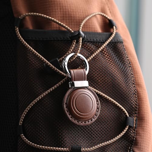 Genuine Leather AirTag Keychain Holder (Dark Brown)