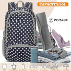 Lightweight Packable Backpack 30L (30L / D-navy Blue,white Polka Dots)