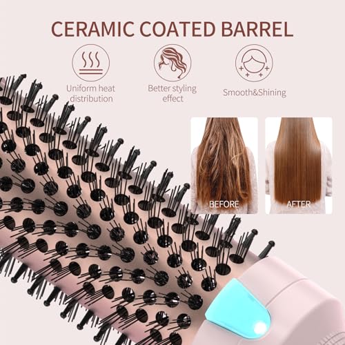 1 1 2" Ceramic Ionic Heated Round Brush for Blowout Look & Volume Curls (Pink / 1.5 Inch)