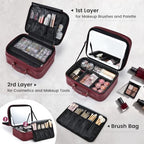 Makeup Bag with LED Lighted Mirror 12.2 IN Cosmetic Train Case Double Layer (12.2 Inch Red / 0-Double Layer)