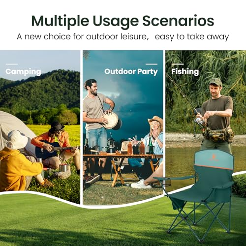 2 Pack Folding Camping Chairs Outdoor Lawn Chair Support 250lbs Green (Green)
