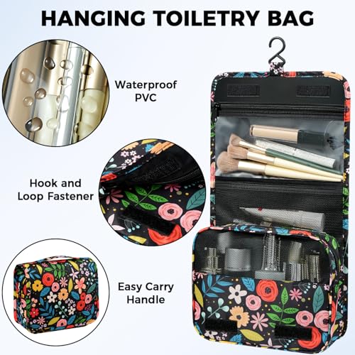 9 Set Packing Cubes with Packing List Luggage Packing Organizers for Travel Accessories (Black floral)