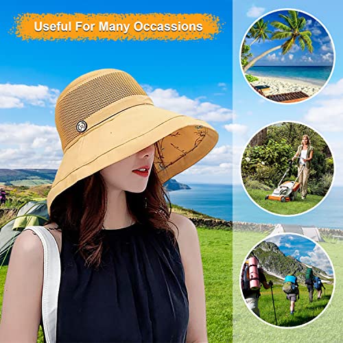 Women Summer Wide Brim Sun Hat Bucket Fishing Hats UV Protection (Medium / M9163-huang)
