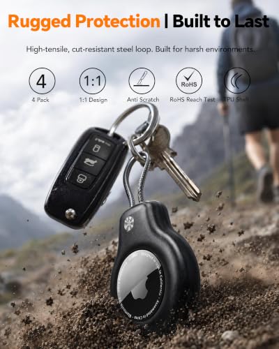 for AirTag Holder Keychain (Black/Grey/Orange/Yellow)