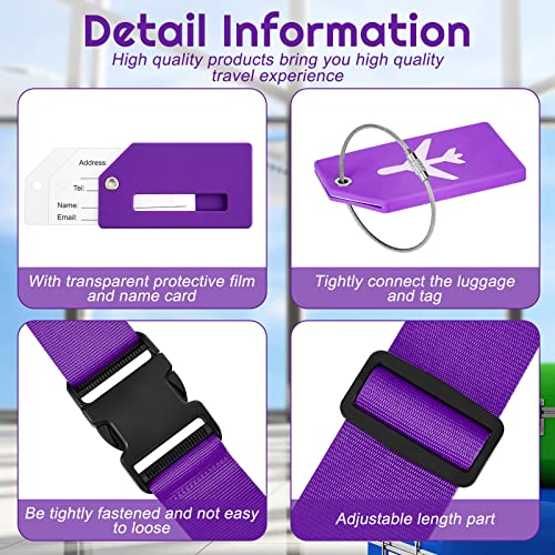 8 Pcs Luggage Straps Suitcase Tags Set for TSA Approved (Dark Purple / Airplane)