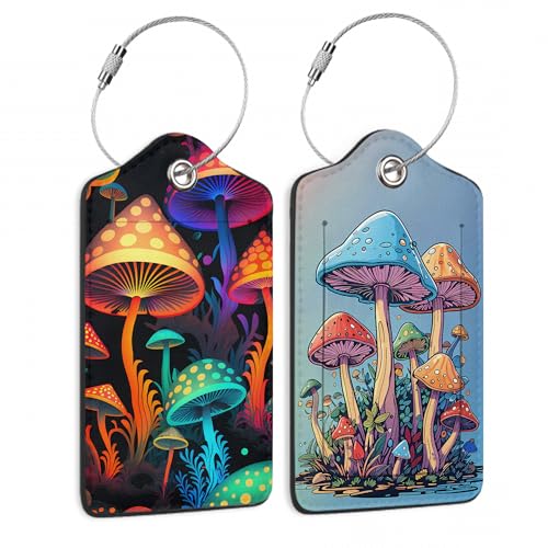 Set of 2 Colorful Mushrooms At Night Luggage Tags for Suitcases (Colorful Mushrooms)