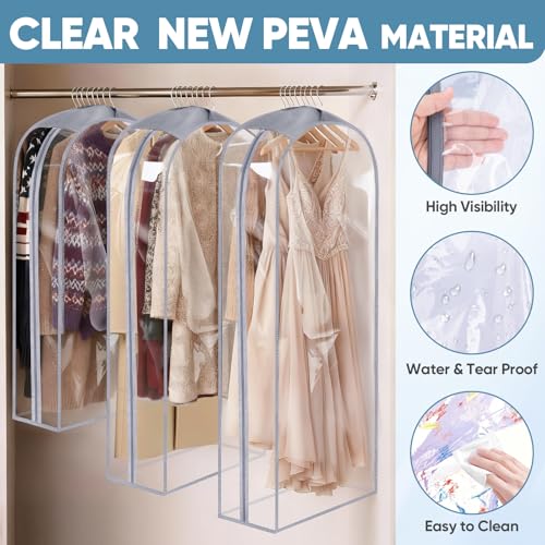 6PK Clear Garment Bags for Hanging Clothes (40" 10.5" Wide 6PK / Clear)