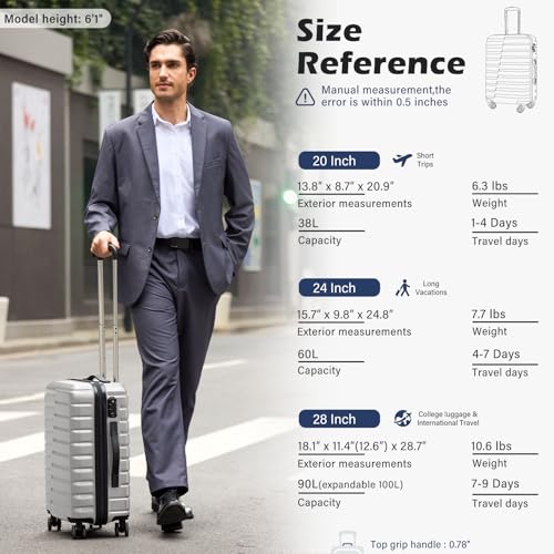 Lightweight Luggage with TSA Lock (Medium(24in) / Silver)