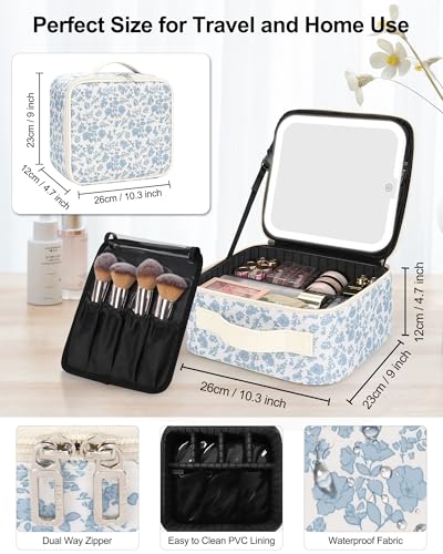 Makeup Bag with LED Mirror (A-Small / 02-Floral Print)