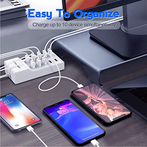 10 Port USB Wall Charger Station with Rapid Charging Auto Detect Technology Safety Guaranteed Family