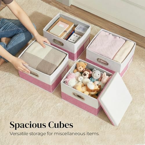 Storage Bins with Lids [3 (Pink&Cream / S(3-Pack))