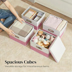 Storage Bins with Lids [3 (Pink&Cream / S(3-Pack))