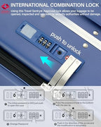 24 Inch Top Opening Checked Luggage with Cup Holder and USB Ports (Interstellar Blue / 24 Inch Pro)