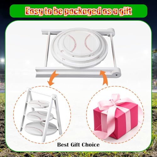 3 Tier Baseball Serving Trays Wooden Shaped Baseball Platters 12'' 10'' 8'' Oval Charcuterie Plate Board Reusable Party Serving Plate for Game Tailgate Party Supplies (Baseball)