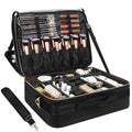 Extra Large Makeup Case Travel Makeup Bag Professional Leather Artist Bag Portable Cosmetic Brush Holder Organizer Nail Organizer Box with Adjustable Dividers (Black Leather / Extra Large)