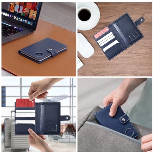 Genuine Leather Slim Passport Holder with RFID &Tracker Slot (Blue)