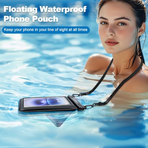 Double Space Floating Waterproof Phone Pouch [Up to 8.5''] (Black & Black)