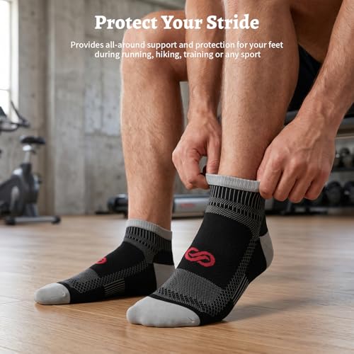 Compression Socks for Men Women Ankle Running Socks for Plantar Fasciitis (Large-X-Large / Black+ Grey (4 Pairs))